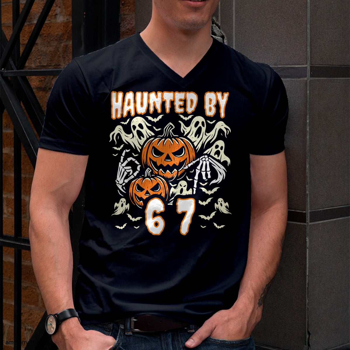 Funny Six Seven Meme Gen Alpha Haunted by 67 Halloween T-Shirt - Halloween Unisex T-Shirt/Hoodie - NGHL00
