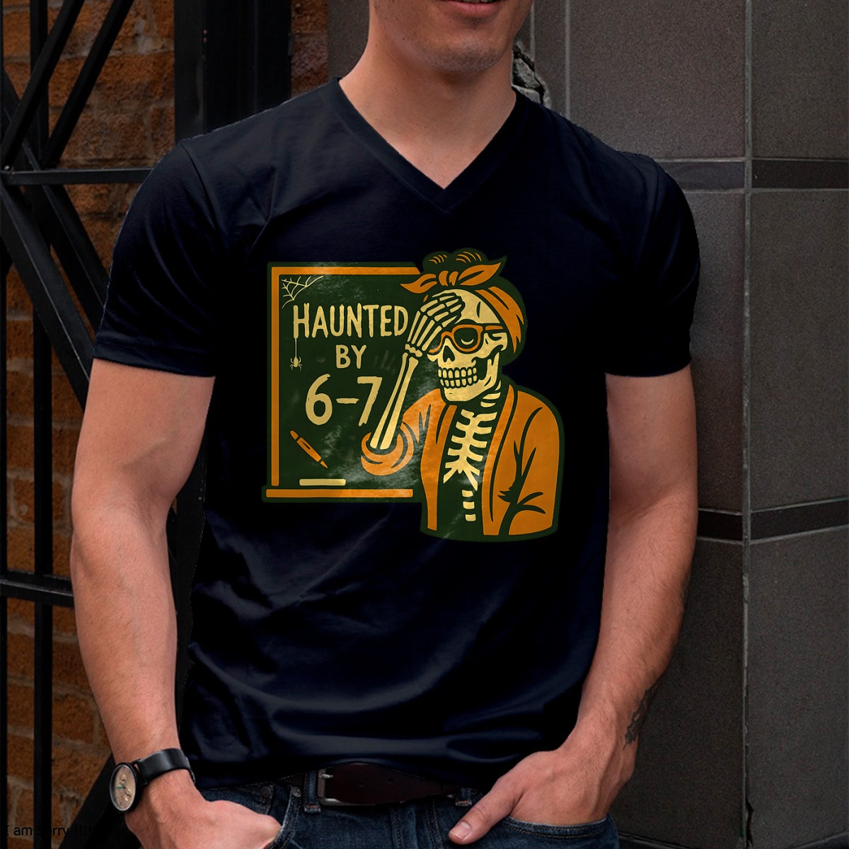 Haunted by 6-7 Funny Teacher 67 Halloween Skeleton Six Seven T-Shirt - Halloween Unisex T-Shirt/Hoodie - NGHL00