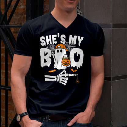 He's My Boo Matching Couple Halloween Couples She's My Boo T-Shirt - Halloween Unisex T-Shirt/Hoodie - NGHL00