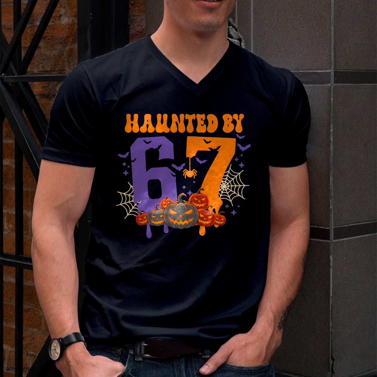 Haunted by 67 – Funny Six Seven Meme 6 7 Halloween Costume T-Shirt  - Halloween Unisex T-Shirt/Hoodie - NGHL00