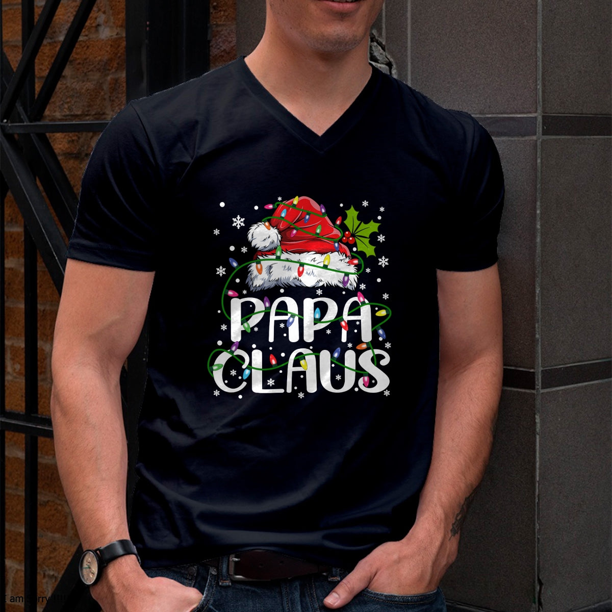 Papa Claus Christmas Lights Pajama Family Matching T-Shirt - Christmas Unisex T-Shirt/Hoodie/Sweatshirt - NGHL00