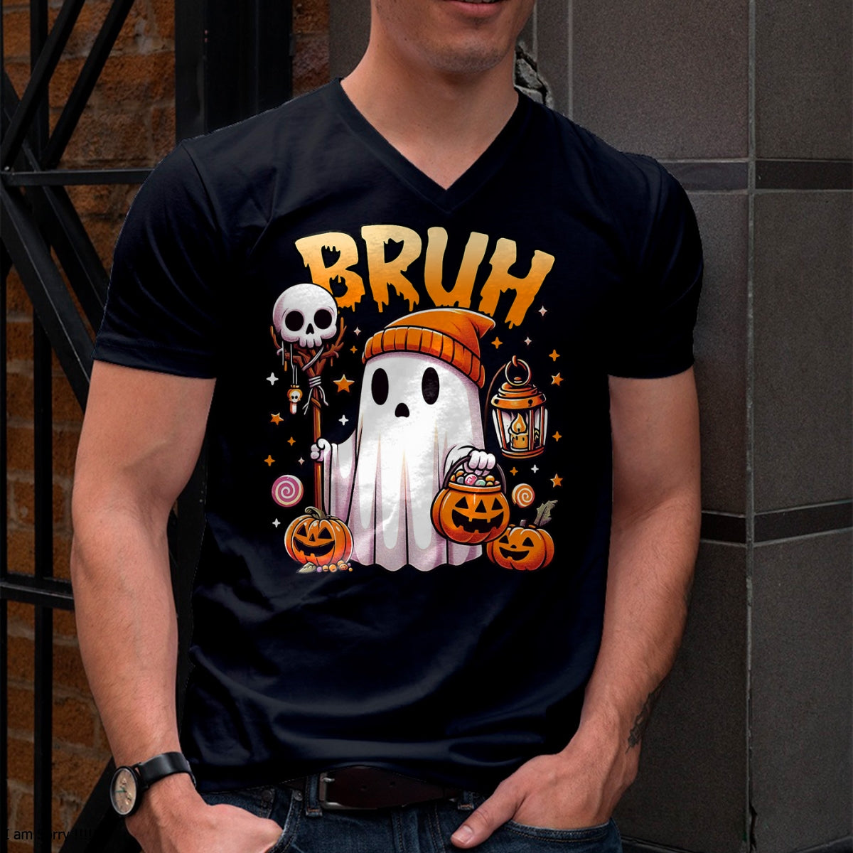 Bruh Ghost Halloween Cute Ghost Trick Or Treat Candy Kids T-Shirt - Halloween Unisex T-Shirt/Hoodie - NGHL00