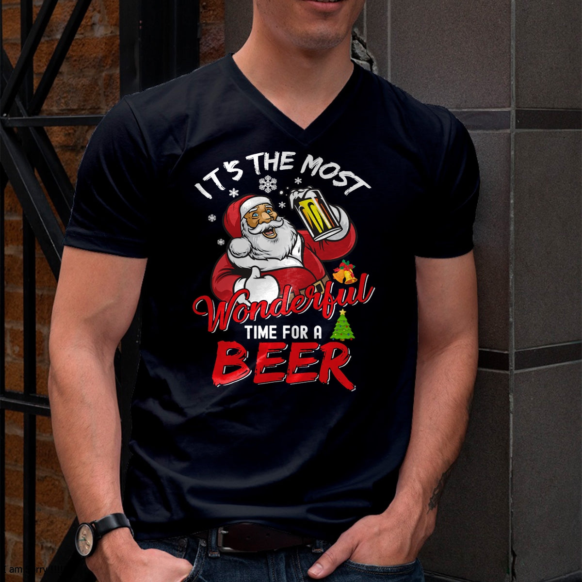 Funny Christmas Santa Claus Drinking Beer Wonderful Time T-Shirt - Christmas Unisex T-Shirt/Hoodie/Sweatshirt - NGHL00