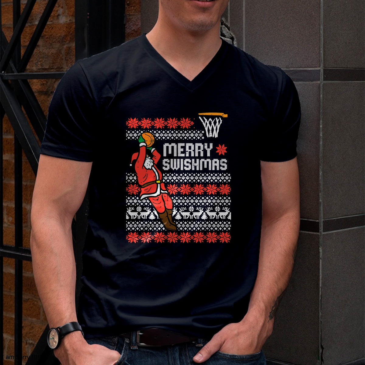 Merry Swishmas Basketball Ugly Christmas Xmas Men Boys Kids T-Shirt - Christmas Unisex T-Shirt/Hoodie/Sweatshirt - NGHL00