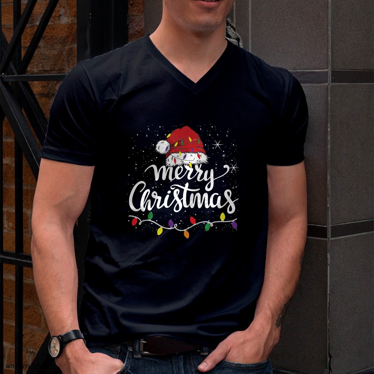 Merry Christmas Lights Red Santa Hat Xmas Family Men Women Pullover - Christmas Unisex T-Shirt/Hoodie/Sweatshirt - NGHL00