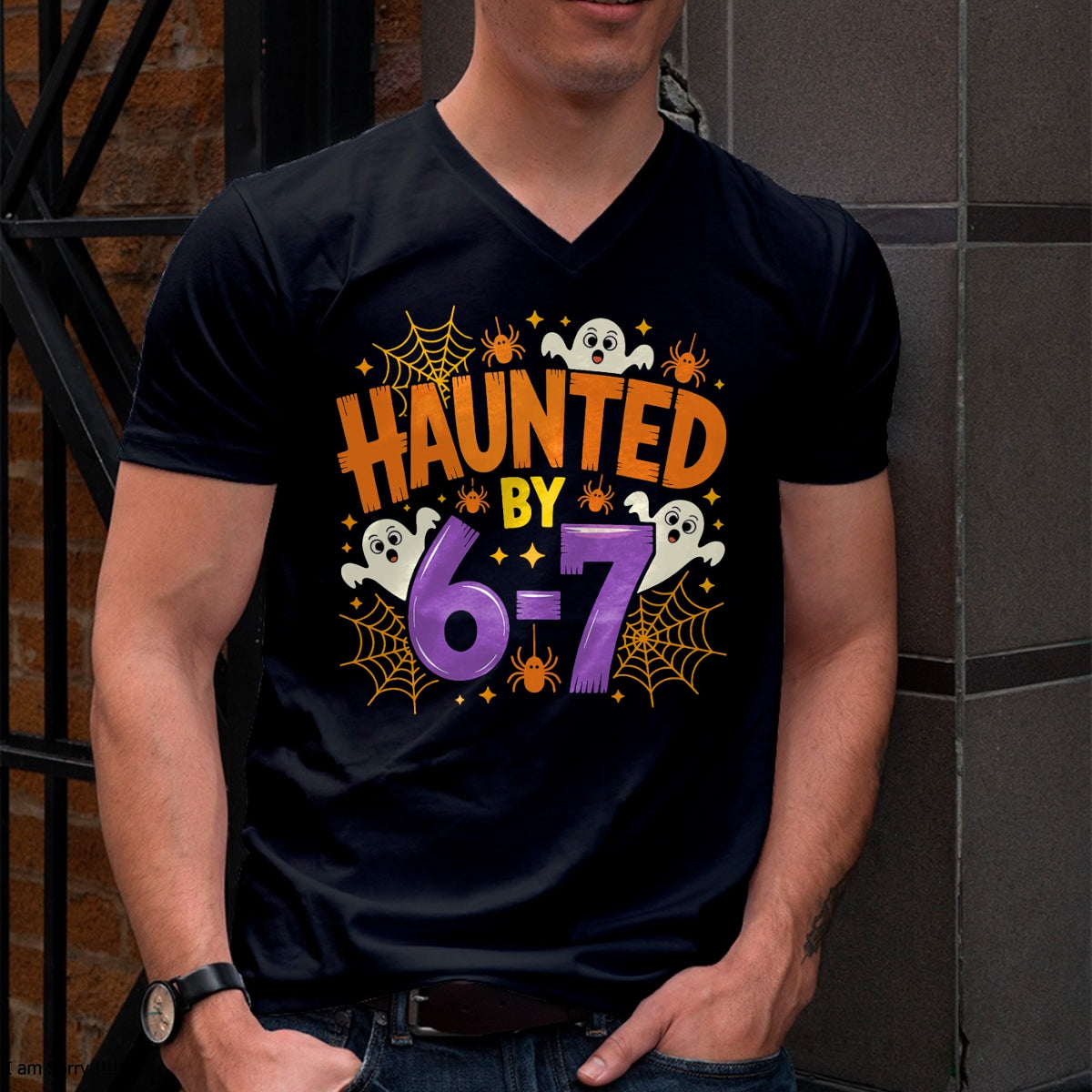 Haunted by 67 Funny Six Seven Meme Spooky Ghost Halloween T-Shirt - Halloween Unisex T-Shirt/Hoodie - NGHL00