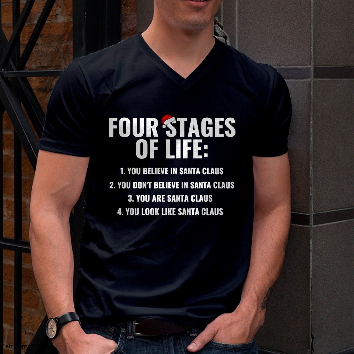 Christmas Funny Four Stages of life Santa Claus Humor Meme T-Shirt - Christmas Unisex T-Shirt/Hoodie/Sweatshirt - NGHL00