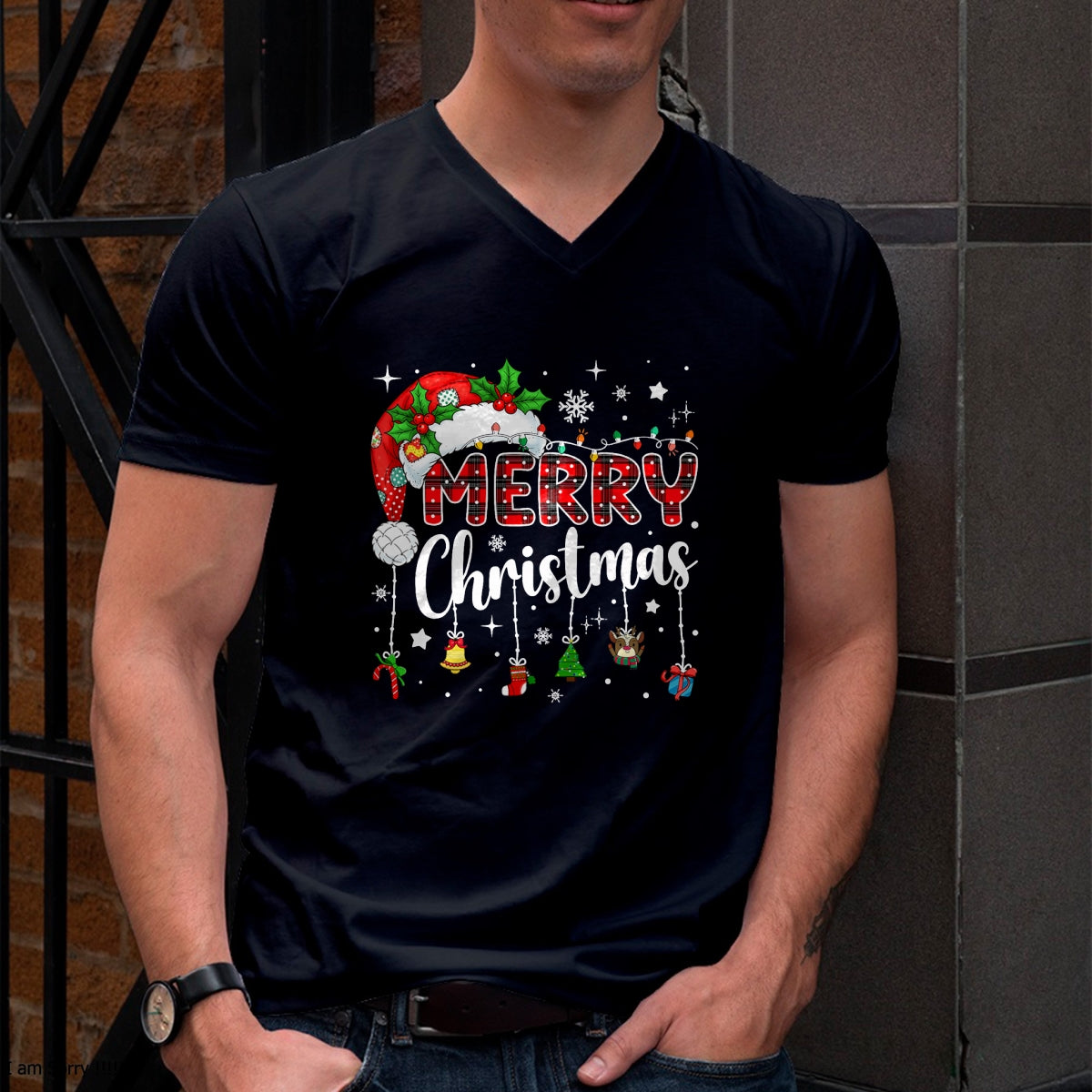 Merry Christmas Red Santa Hat Reindeer Xmas Matching Family T-Shirt - Christmas Unisex T-Shirt/Hoodie/Sweatshirt - NGHL00