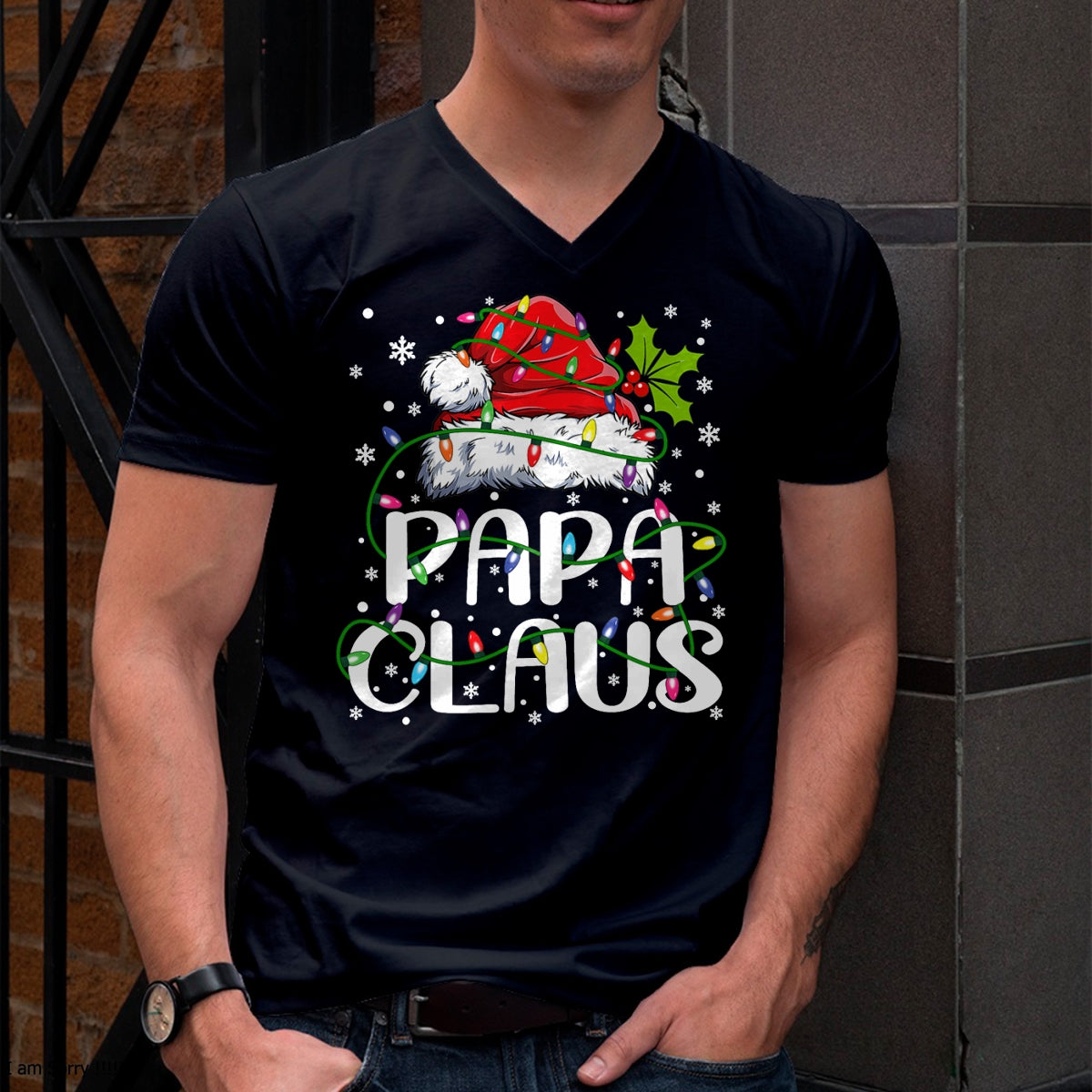 Papa Claus Christmas Lights Pajama Family Matching T-Shirt - Christmas Unisex T-Shirt/Hoodie/Sweatshirt - NGHL00