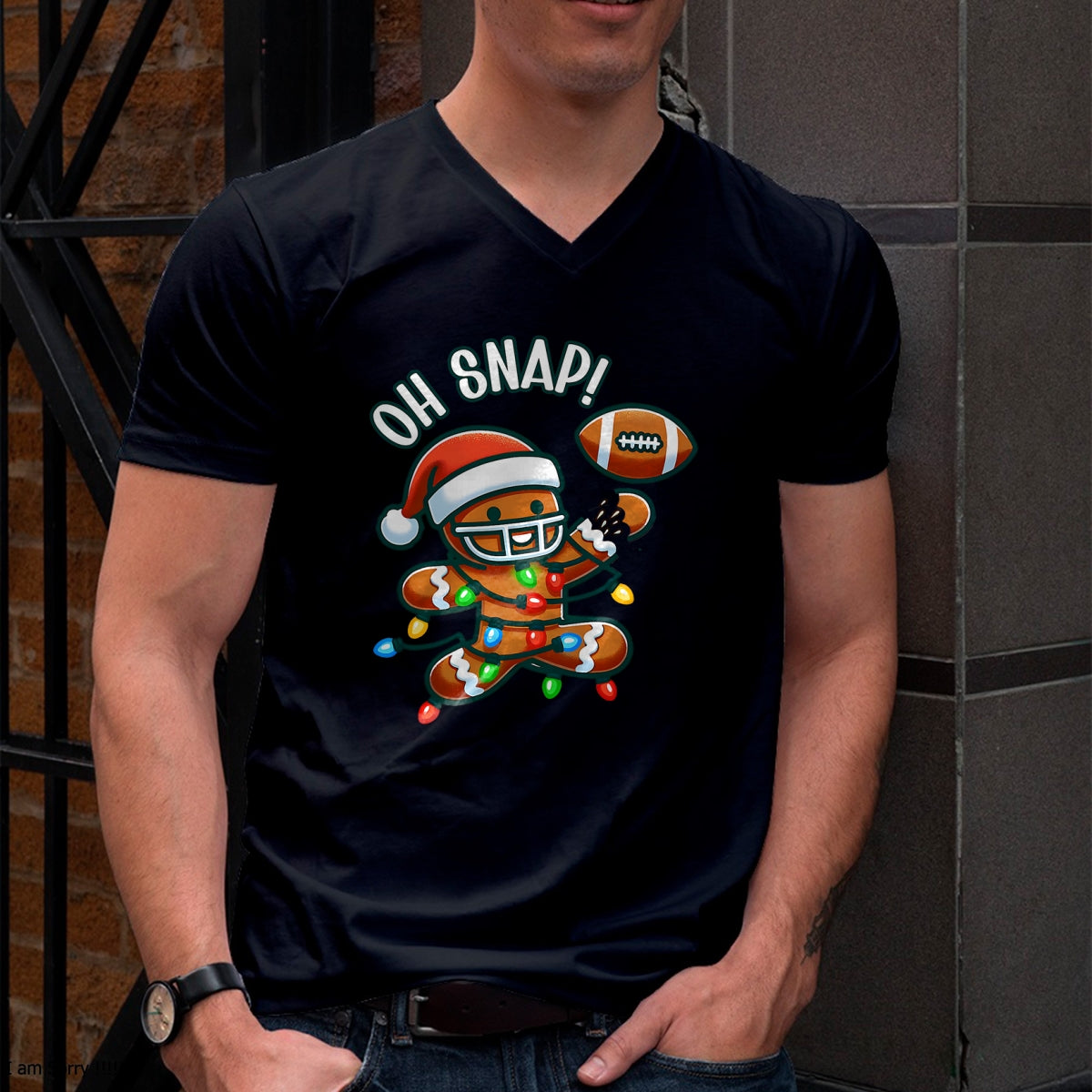 Funny Gingerbread Man Pajamas & PJs Xmas Holiday Oh Snap Gingerbreadman Christmas Football T-Shirt - Christmas Unisex T-Shirt/Hoodie/Sweatshirt - NGHL00