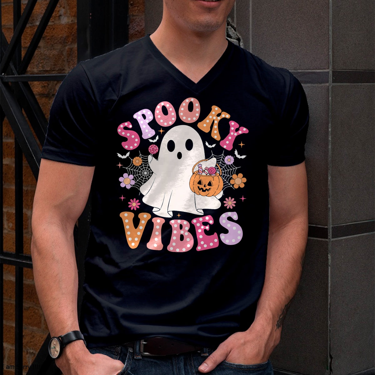 Spooky Vibes Ghost Retro Groovy Halloween T-Shirt - Halloween Unisex T-Shirt/Hoodie - NGHL00