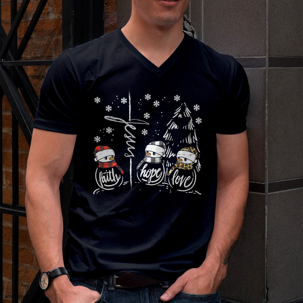 Faith Hope Love Jesus Snowman Plaid Leopard Christmas Gift T-Shirt - Christmas Unisex T-Shirt/Hoodie/Sweatshirt - NGHL00