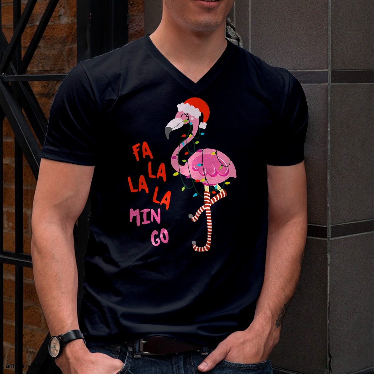 Fa La La Mingo Flamingo Christmas Tropical Xmas Tree Lights T-Shirt - Christmas Unisex T-Shirt/Hoodie/Sweatshirt - NGHL00