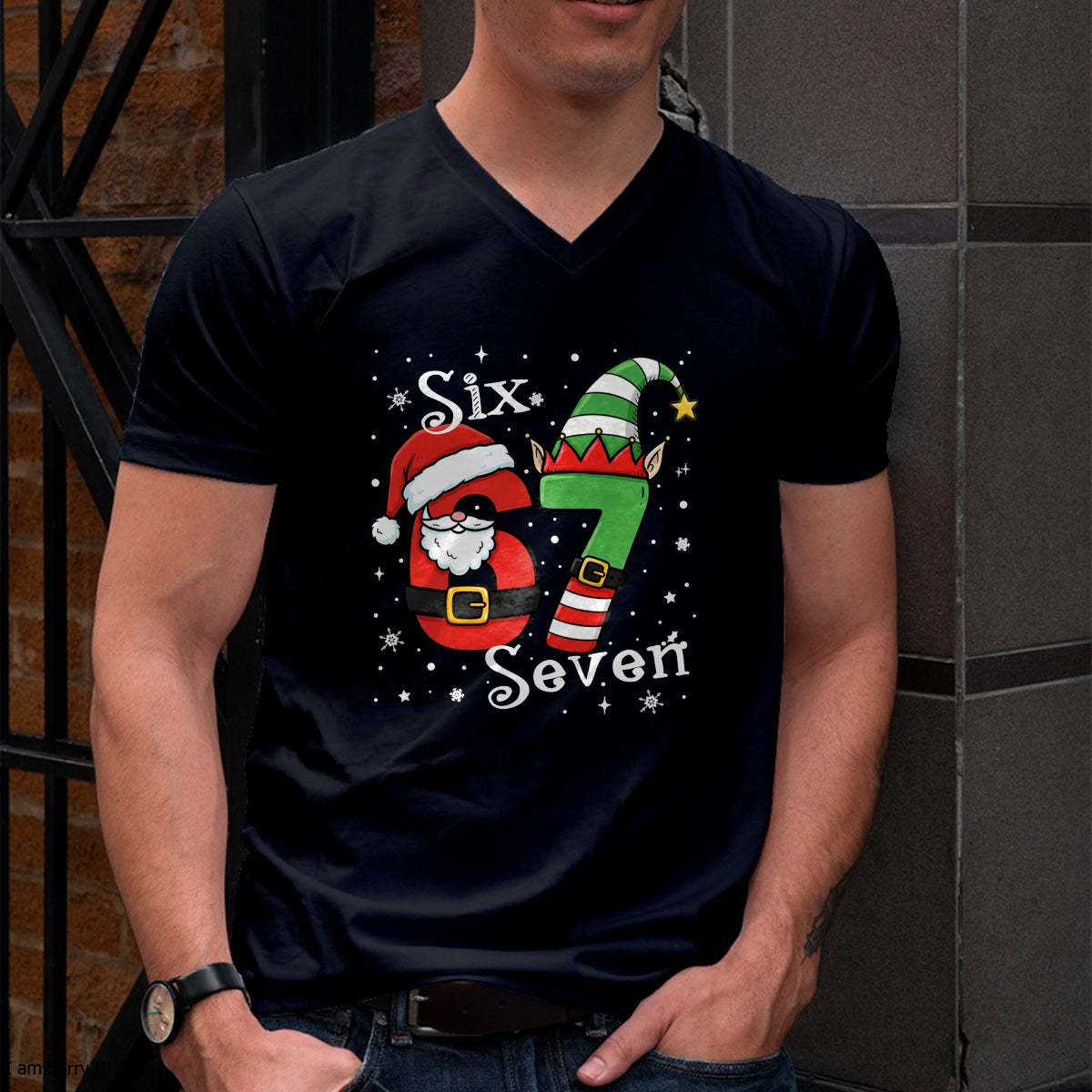 Funny Six Seven 67 Meme 6 7 Elf Santa Christmas Pajamas Kids T-Shirt  - Christmas Unisex T-Shirt/Hoodie/Sweatshirt - NGHL00