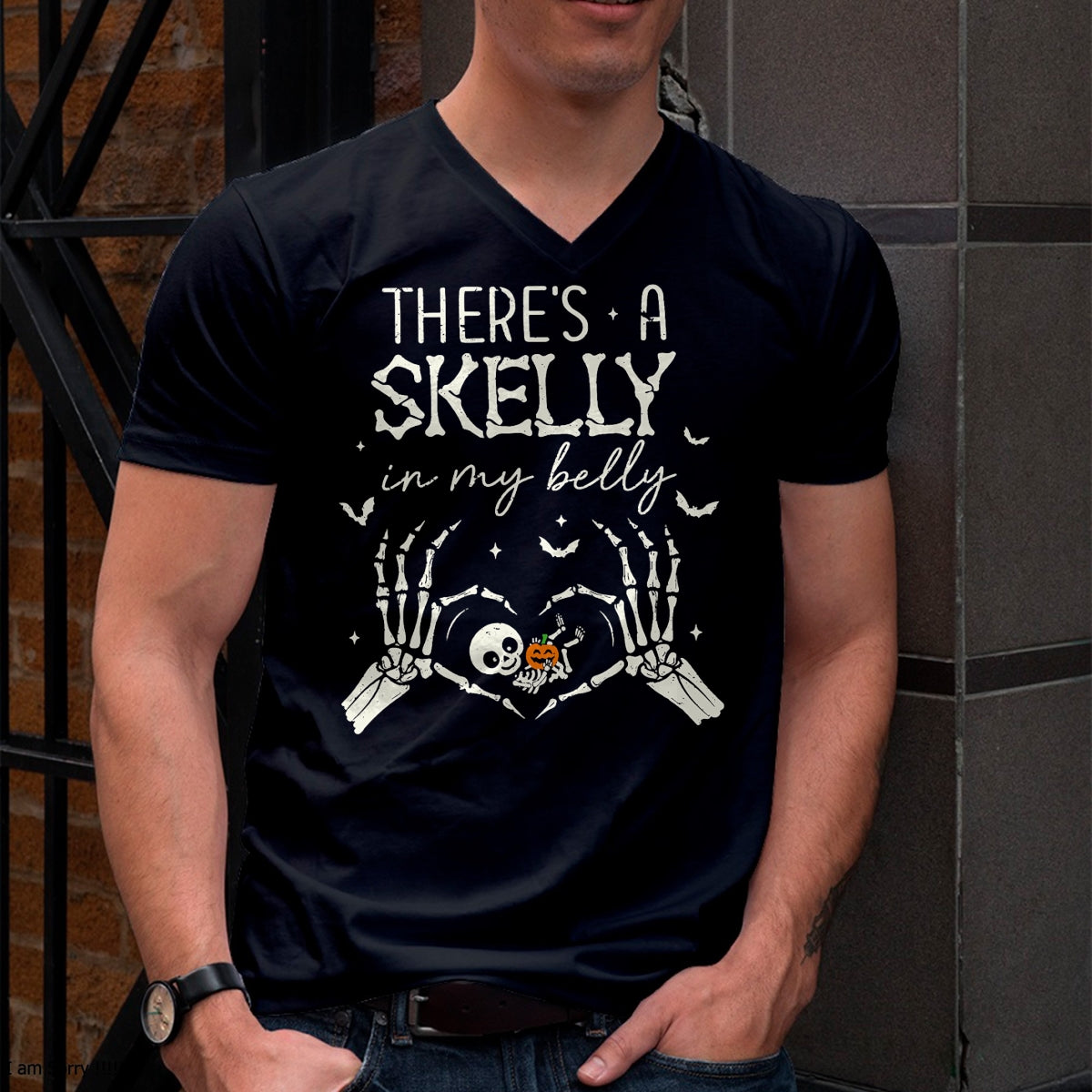 There's A Skelly in My Belly Funny Halloween Pregnancy Women T-Shirt - Halloween Unisex T-Shirt/Hoodie - NGHL00