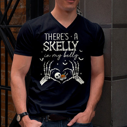 There's A Skelly in My Belly Funny Halloween Pregnancy Women T-Shirt - Halloween Unisex T-Shirt/Hoodie - NGHL00
