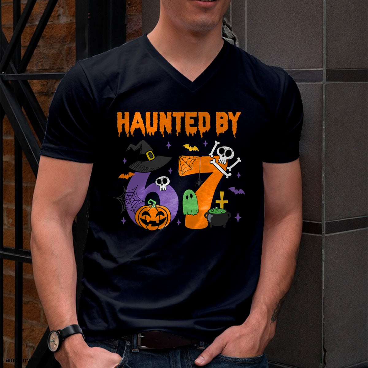 Haunted by 67 – Funny Ghost and Pumpkin Halloween Costume T-Shirt  - Halloween Unisex T-Shirt/Hoodie - NGHL00