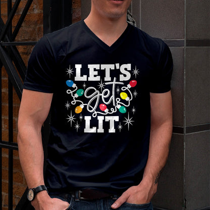Let's Get Lit Drinking Santa Hat Christmas Lights Funny T-Shirt - Christmas Unisex T-Shirt/Hoodie/Sweatshirt - NGHL00