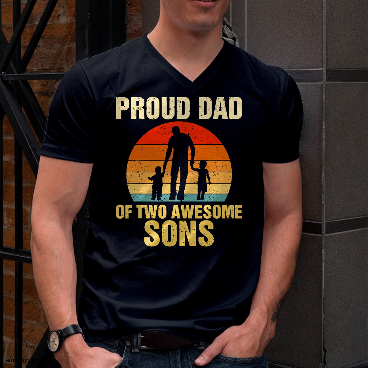 Proud Dad Of Two Awesome Sons Dad of 2 Two Boys Best Father T-Shirt - Gift From Dad Unisex T-Shirt/Hoodie - NGHL00 (SKUT-2310EMAILDS-43)