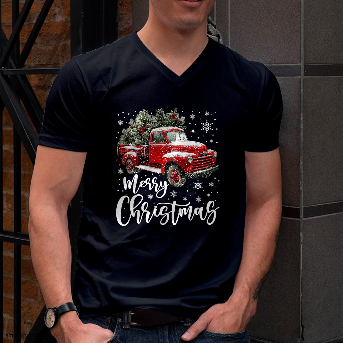 Merry Christmas Red Truck Family Matching Christmas Pajama T-Shirt - Christmas Unisex T-Shirt/Hoodie/Sweatshirt - NGHL00