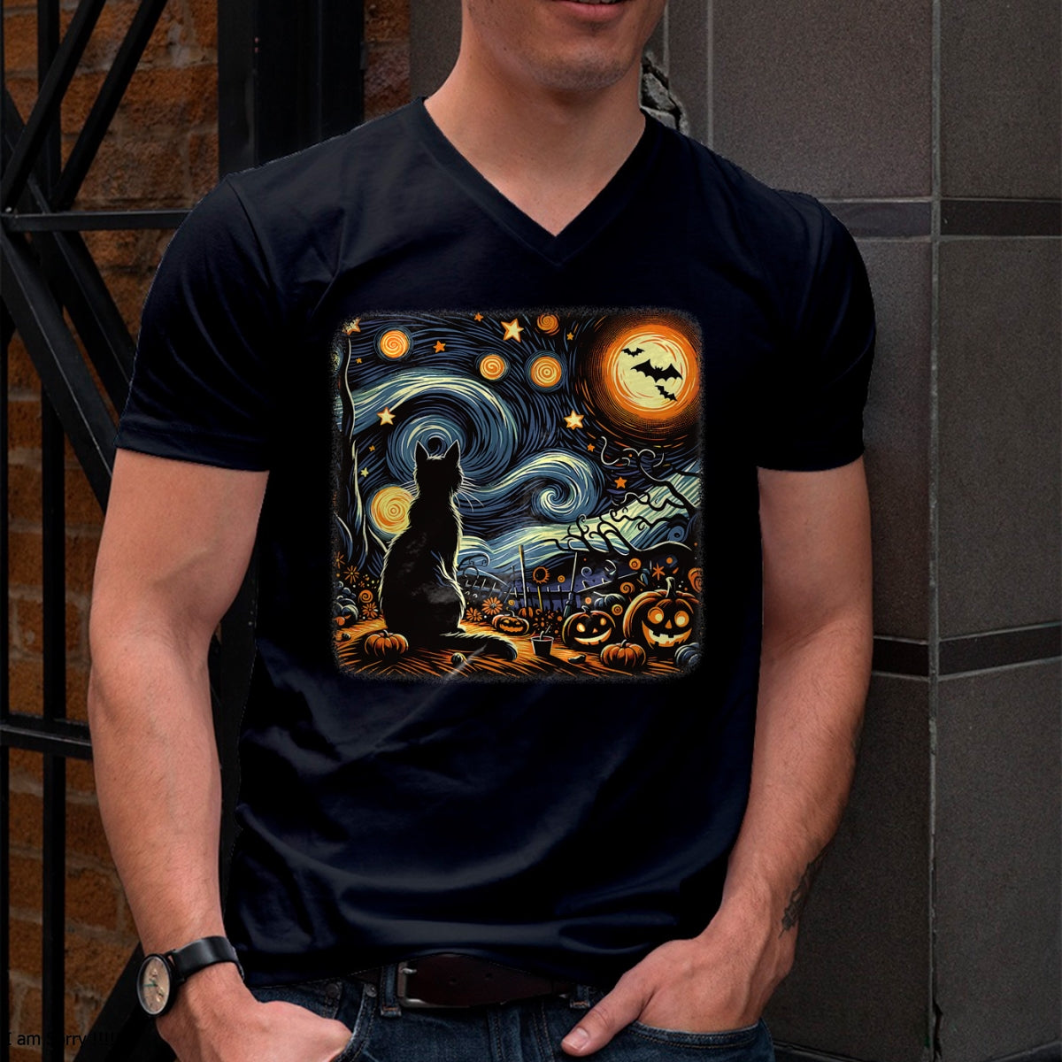 Halloween Black Cat Van Gogh Starry Night Cat Lovers Cat T-Shirt - Halloween Unisex T-Shirt/Hoodie - NGHL00 (Copy)
