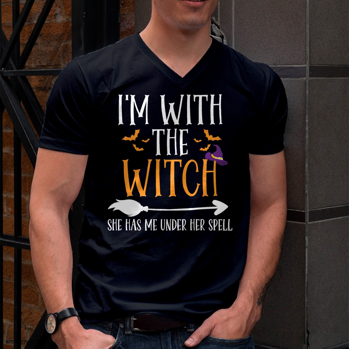 I'm With The Witch Funny Halloween Couples Costume T-Shirt - Halloween Unisex T-Shirt/Hoodie - NGHL00