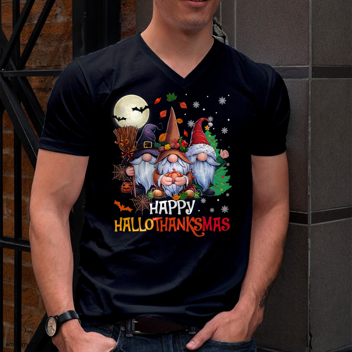 Happy Hallothanksmas Gnomes Lover Halloween Merry Christmas T-Shirt - Christmas Unisex T-Shirt/Hoodie/Sweatshirt - NGHL00