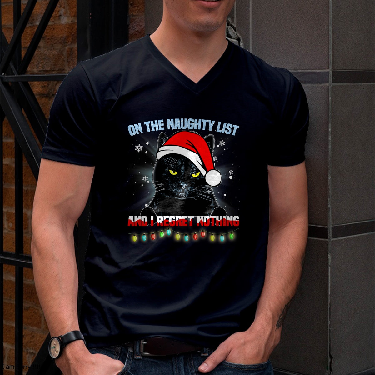 On The Naughty List And I Regret Nothing Cat Christmas T-Shirt - Christmas Unisex T-Shirt/Hoodie/Sweatshirt - NGHL00
