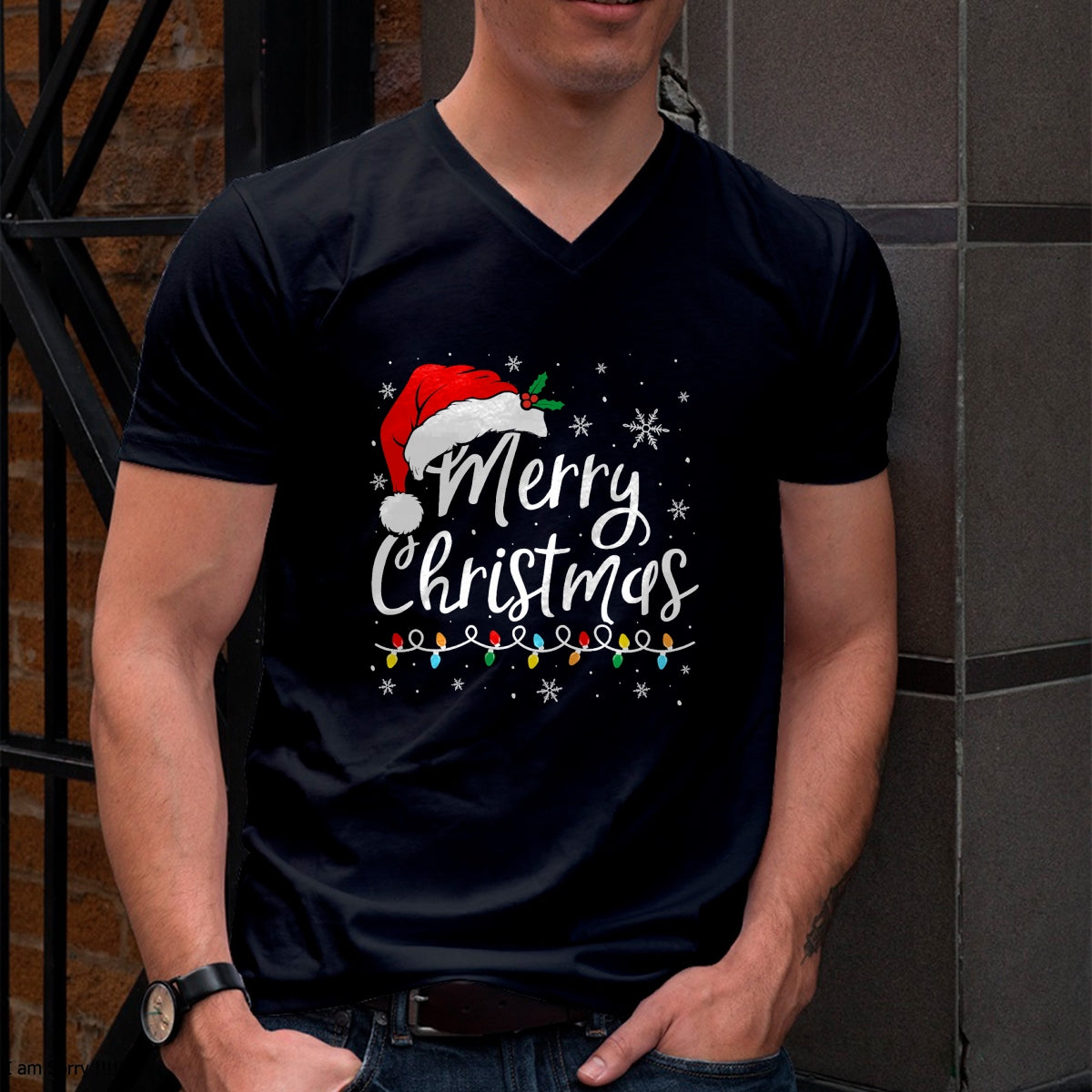 Merry Christmas Lights Santa Hat Xmas Family Matching Pajama T-Shirt - Christmas Unisex T-Shirt/Hoodie/Sweatshirt - NGHL00