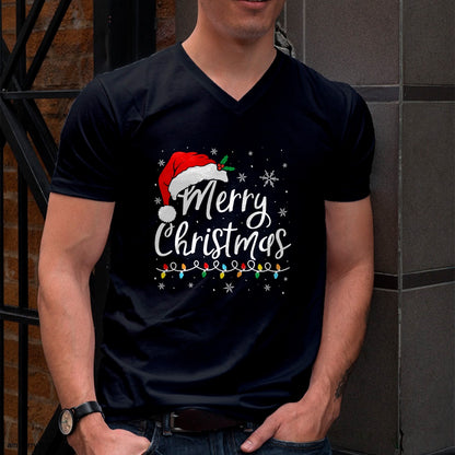 Merry Christmas Lights Santa Hat Xmas Family Matching Pajama T-Shirt - Christmas Unisex T-Shirt/Hoodie/Sweatshirt - NGHL00