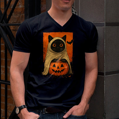 Funny Vintage Black Cat Halloween Pumpkin Spooky Ghost Women T-Shirt - Halloween Unisex T-Shirt/Hoodie - NGHL00