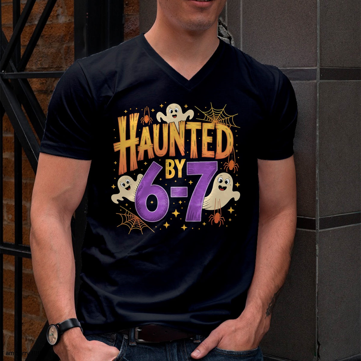 Haunted by 6-7 Halloween Ghosts and Spiders Design T-Shirt - Halloween Unisex T-Shirt/Hoodie - NGHL00