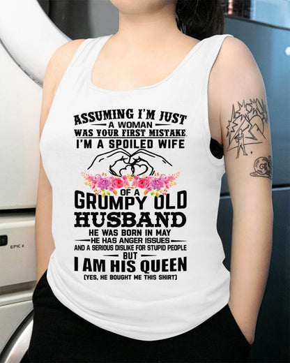 May - Spoiled Wife T-Shirt – Grumpy Old Husband Funny Tee - Perfect Gift From Husband - NGHL05 (SKU11-101-05)