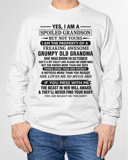 Yes I’m A Stubborn Grandson T-Shirt – Birthday Gift From October Grandma / Woman - NGHL10 (SKU10-171-10)