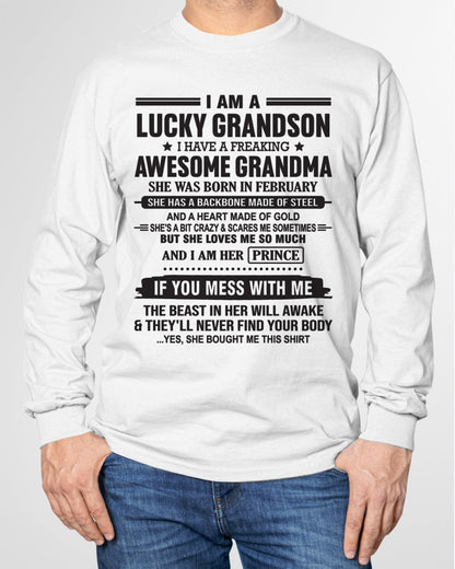 I Am A Lucky Grandson T-Shirt – Birthday Gift From February Grandma / Woman - NGHL02 (SKU11-29-02)