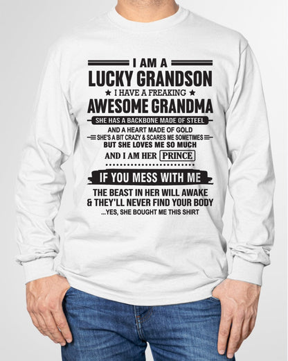 I Am A Lucky Grandson T-Shirt – Birthday Gift From Grandma / Woman - NGHL00 (SKU11-29-00)