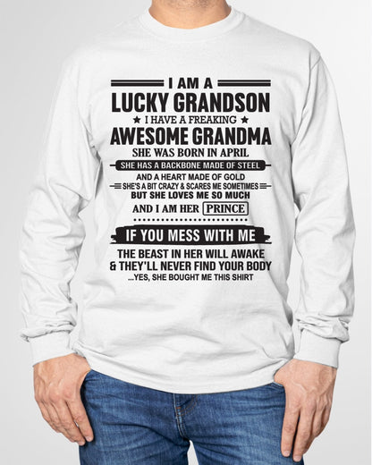 I Am A Lucky Grandson T-Shirt – Birthday Gift From April Grandma / Woman - NGHL04 (SKU11-29-04)