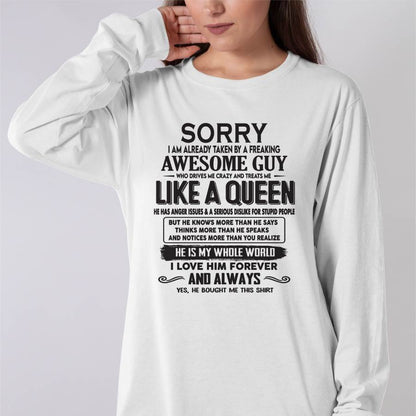 Sorry I am already taken by a freaking awesome guy - Gift for Wife From Husband - NGHL00 (SKU08-25-00)