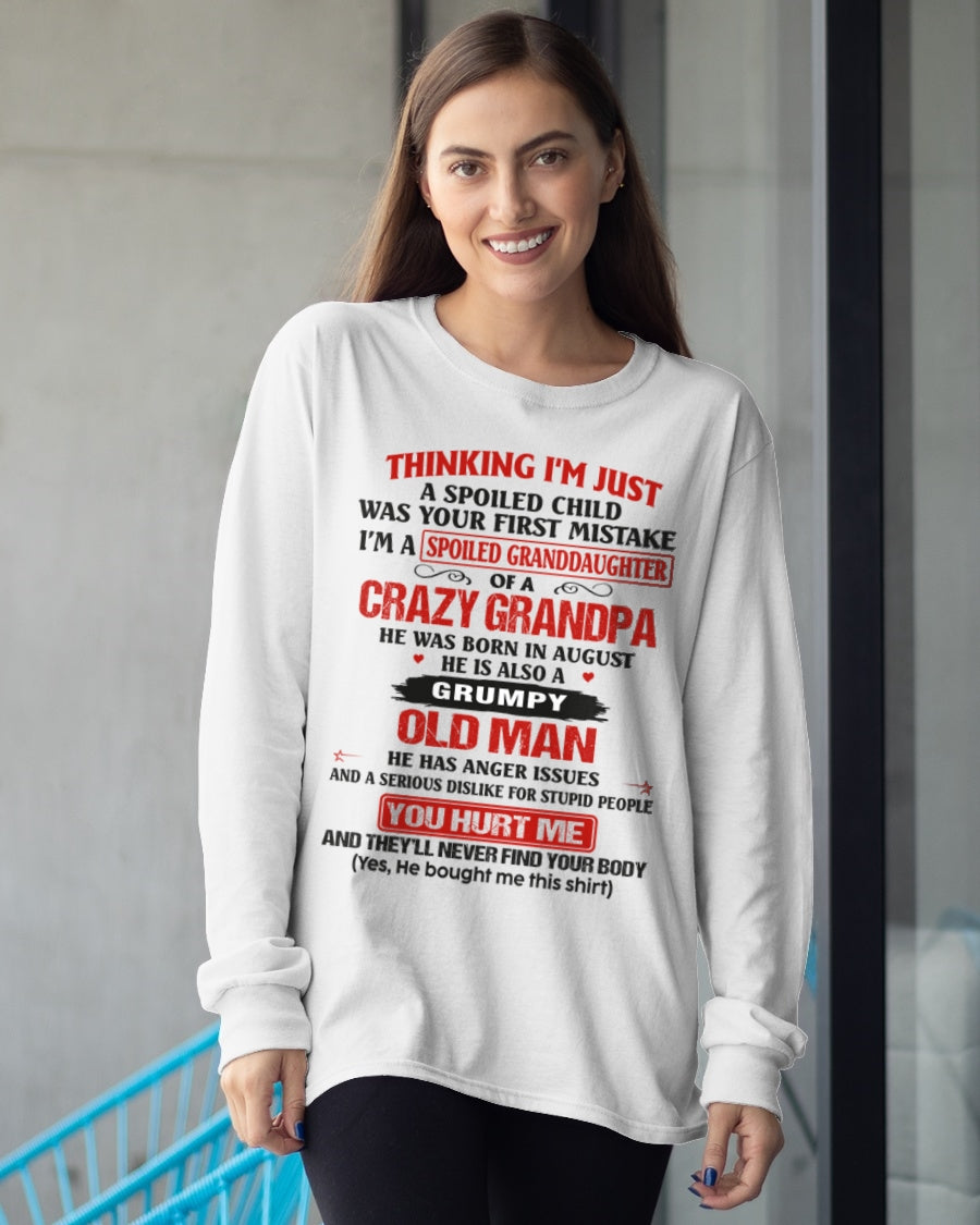 Spoiled Granddaughter of a Crazy Grandpa Shirt – Birthday Gift from August Grandpa / Man - NGHL08 (SKU12-200-08)