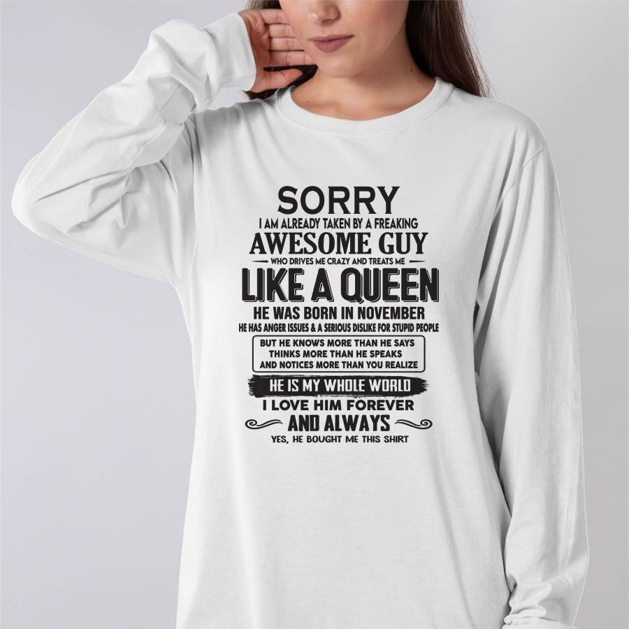 November - Sorry I am already taken by a freaking awesome guy - Gift for Wife From Husband - NGHL11 (SKU08-25-11)