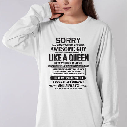 April - Sorry I am already taken by a freaking awesome guy - Gift for Wife From Husband - NGHL04 (SKU08-25-04)