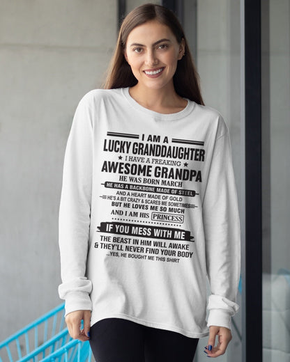 I Am A Lucky Granddaughter T-Shirt – Birthday Gift From March Grandpa / Man - NGHL03 (SKU11-122-03)