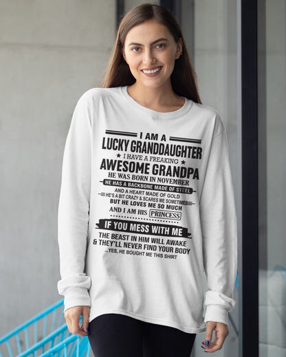 I Am A Lucky Granddaughter T-Shirt – Birthday Gift From November Grandpa / Man - NGHL11 (SKU11-122-11)