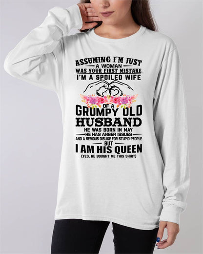 May - Spoiled Wife T-Shirt – Grumpy Old Husband Funny Tee - Perfect Gift From Husband - NGHL05 (SKU11-101-05)