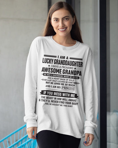 I Am A Lucky Granddaughter T-Shirt – Birthday Gift From Grandpa / Man - NGHL00 (SKU11-122-00)