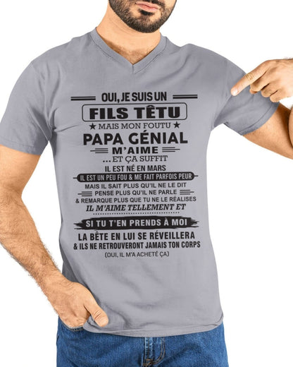 MARS - Oui, je suis un garçon têtu – T-shirt | Cadeau d’anniversaire de papa pour son fils - NGHL03 / fr03 (SKU12-260-03)