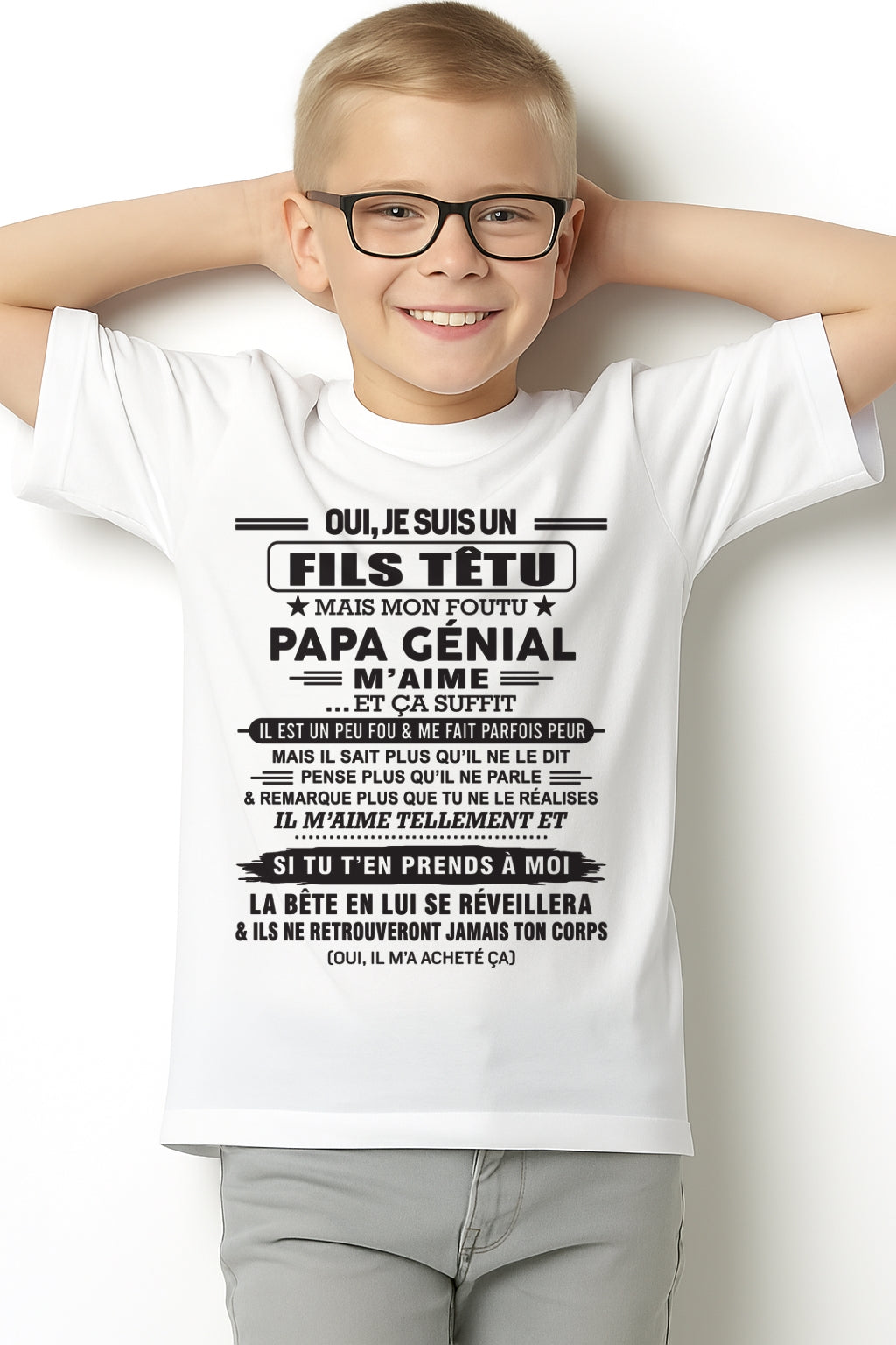 Oui, je suis un garçon têtu – T-shirt | Cadeau d’anniversaire de papa pour son fils - NGHL00 / fr00 (SKU12-260-00)