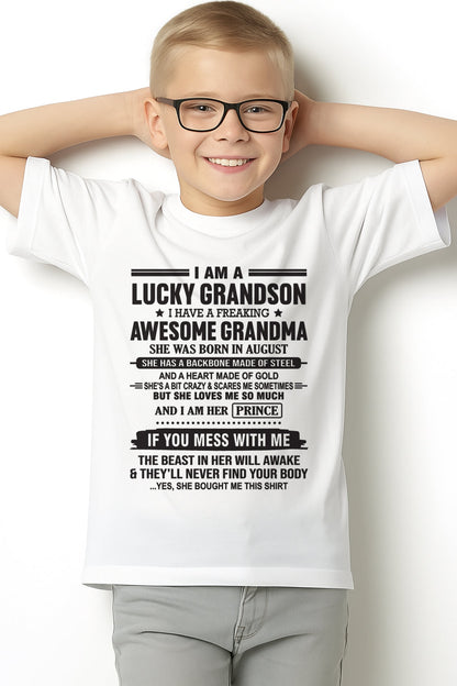 I Am A Lucky Grandson T-Shirt – Birthday Gift From August Grandma / Woman - NGHL08 (SKU11-29-08)