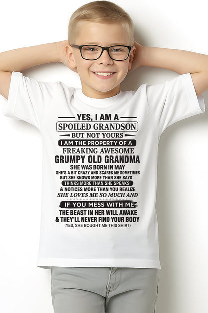 Yes I’m A Stubborn Grandson T-Shirt – Birthday Gift From May Grandma / Woman - NGHL05 (SKU10-171-05)