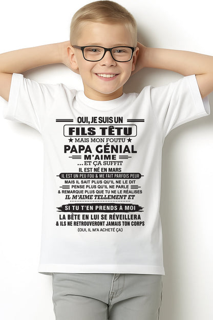 MARS - Oui, je suis un garçon têtu – T-shirt | Cadeau d’anniversaire de papa pour son fils - NGHL03 / fr03 (SKU12-260-03)